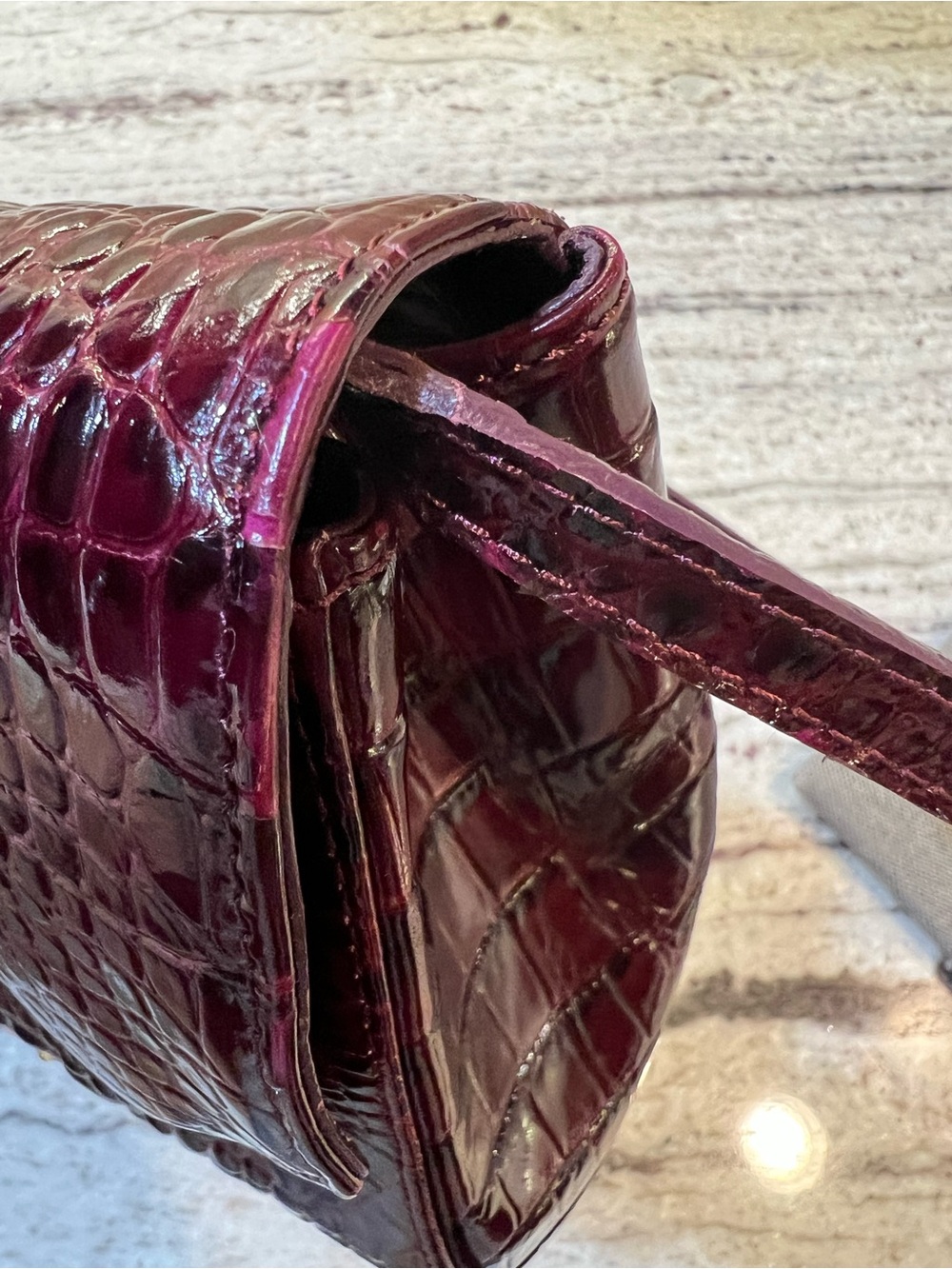 Brahmin Croc-Embossed Shoulder Bag Burgundy - Picture 15 of 16